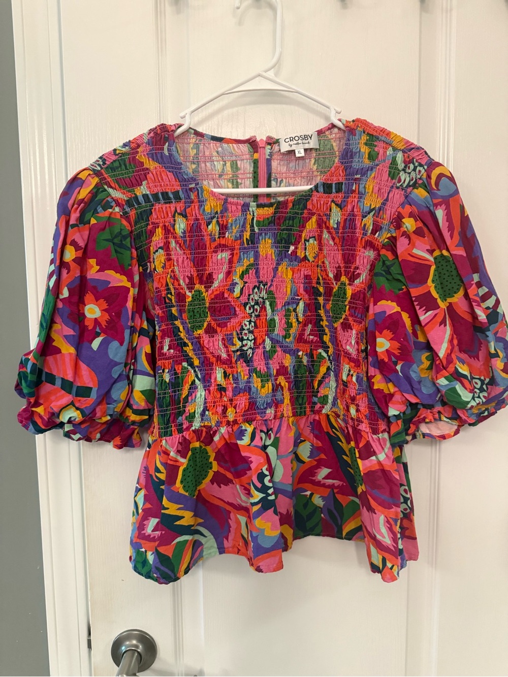 CROSBY by Mollie Burch Bright Pink Floral Smocked Peplum Top